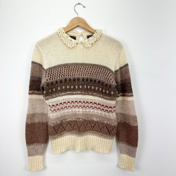 2OANS Knits by Mariea Kim Women’s Neutral Crochet Peter Pan Collar Sweater - Picture 12 of 12